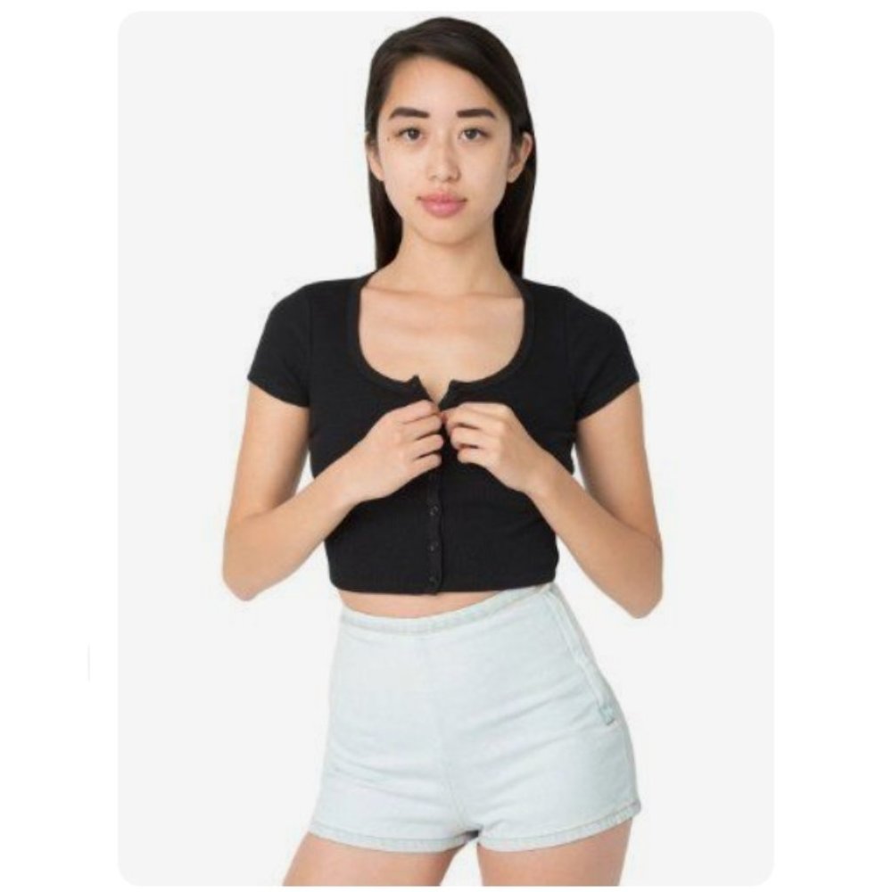 American Apparel black ribbed button down top L